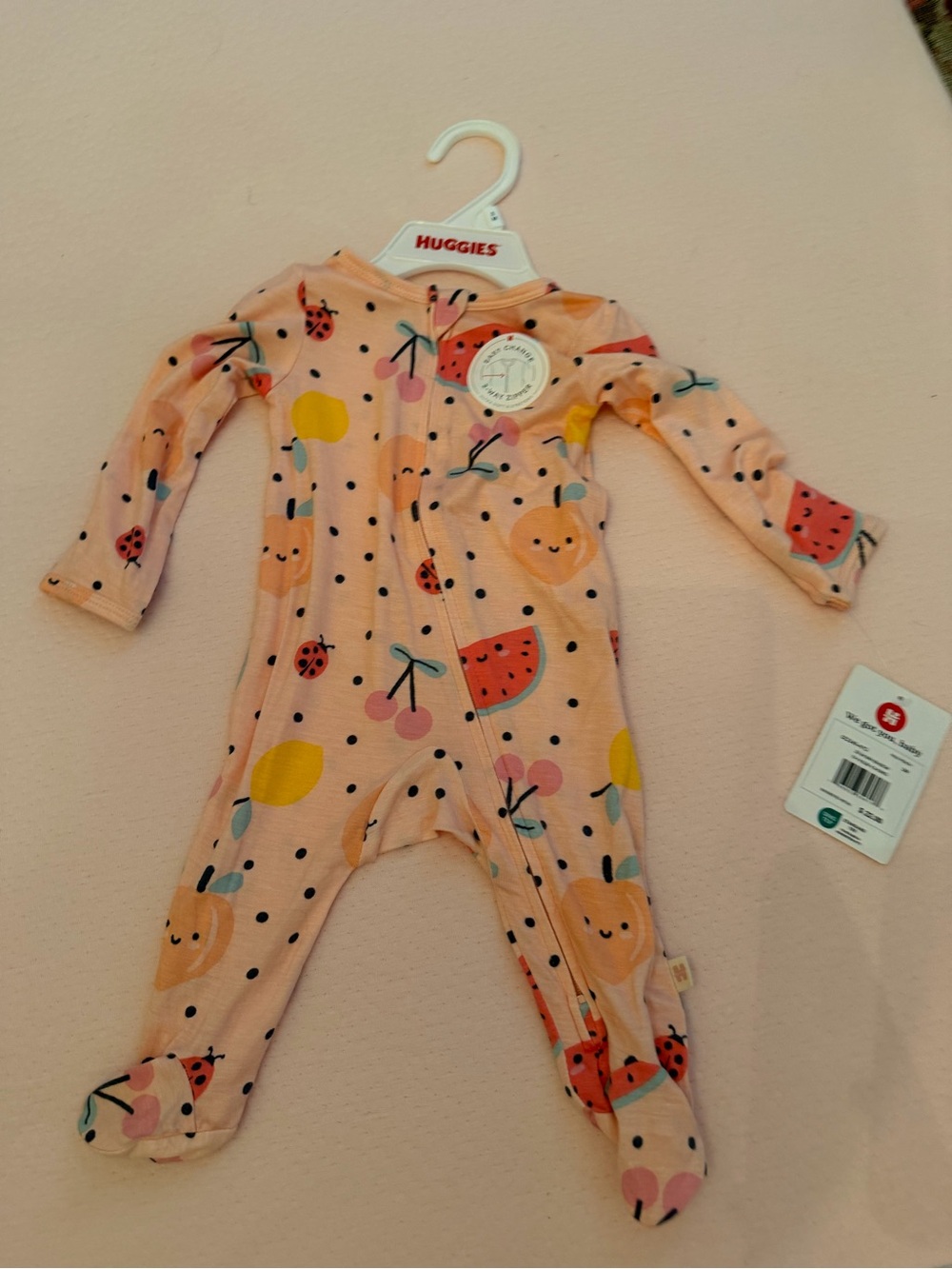 Peach Fruit-Print Footed One-Piece for Babies